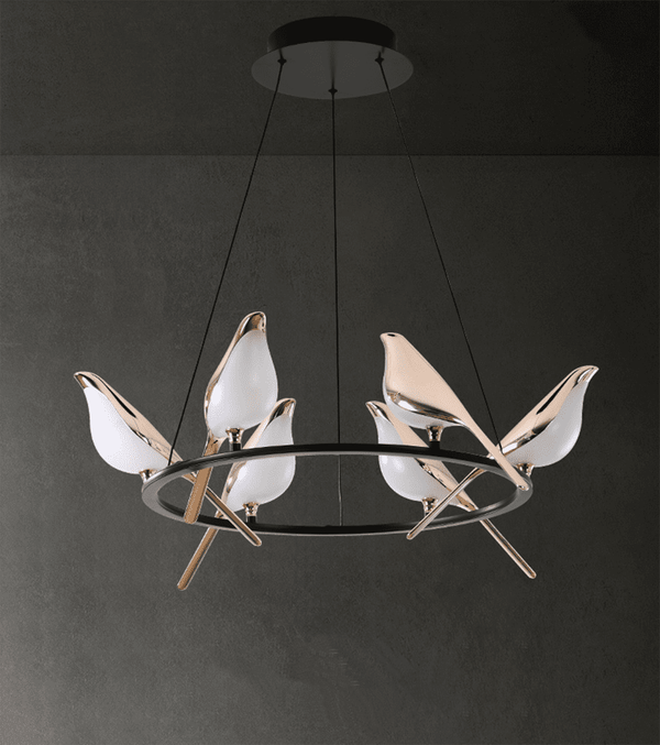 Modern Bird-Shaped LED Chandelier, 31.5-Inch Golden Aluminum & Acrylic Pendant Light for Dining Room and Foyer