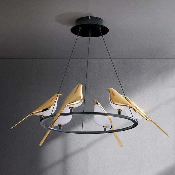 Modern Bird-Shaped LED Chandelier, 31.5-Inch Golden Aluminum & Acrylic Pendant Light for Dining Room and Foyer