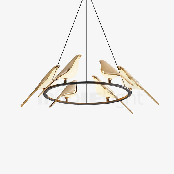 Modern Bird-Shaped LED Chandelier, 31.5-Inch Golden Aluminum & Acrylic Pendant Light for Dining Room and Foyer