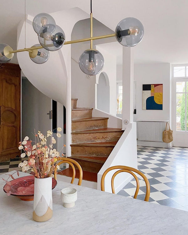Orb Glass Pendant Light with Brass Accents for Dining Room and Kitchen Island