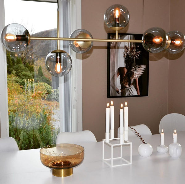 Orb Glass Pendant Light with Brass Accents for Dining Room and Kitchen Island