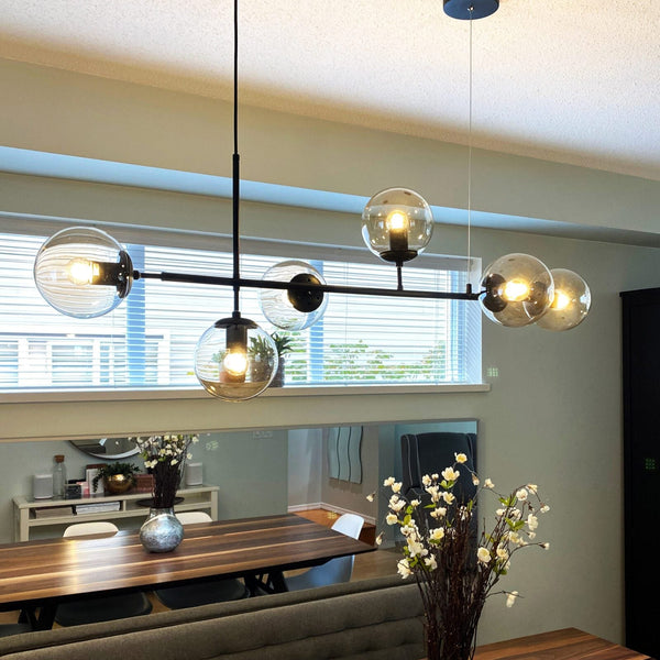 Orb Glass Pendant Light with Brass Accents for Dining Room and Kitchen Island