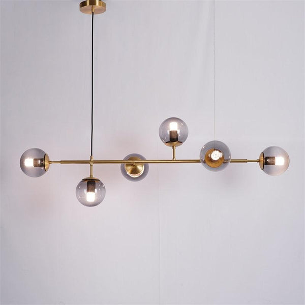 Orb Glass Pendant Light with Brass Accents for Dining Room and Kitchen Island