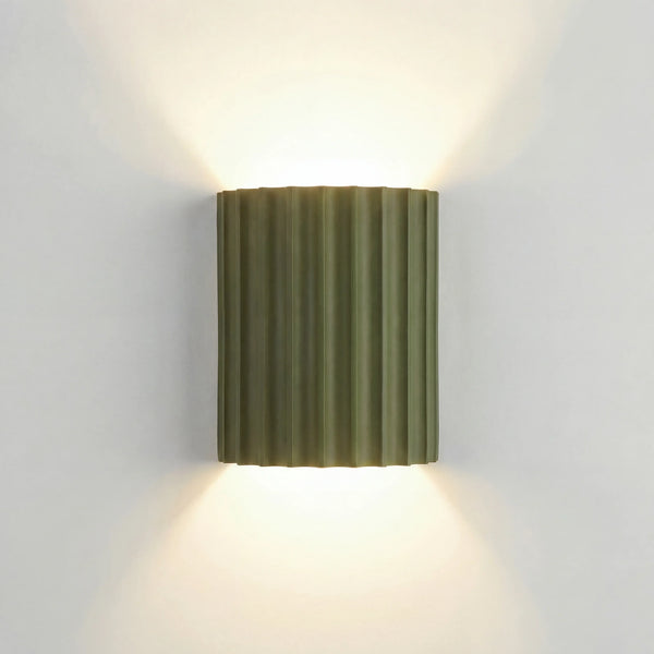 modern white resin ribbed cylinder wall sconce