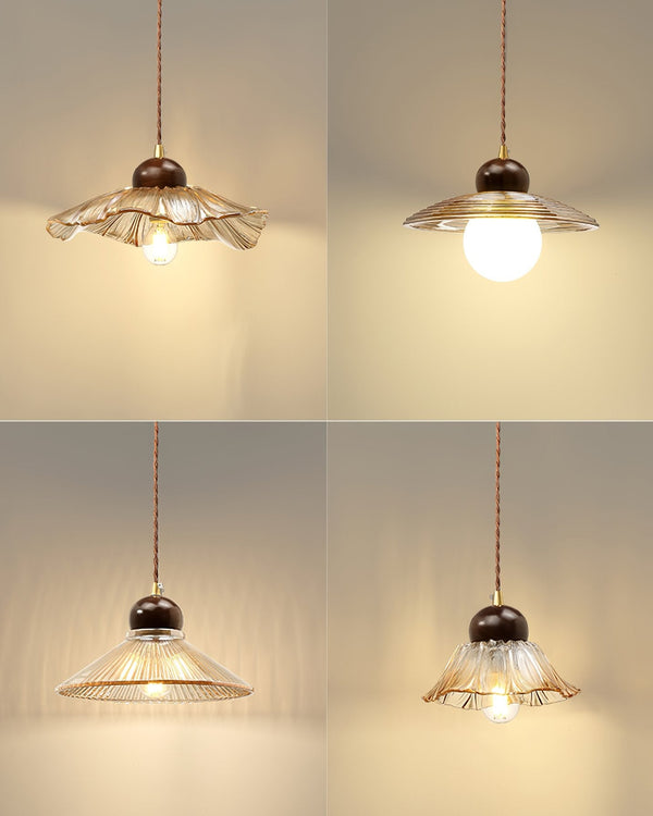 Ribbed Floral Pendant Light with Cognac Lotus Shade for Dining Room and Kitchen Island