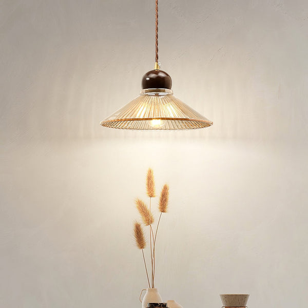 Ribbed Floral Pendant Light with Cognac Lotus Shade for Dining Room and Kitchen Island