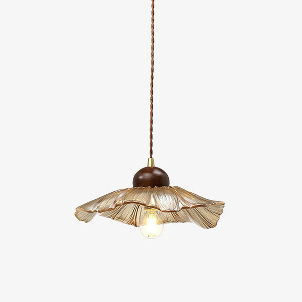Ribbed Floral Pendant Light with Cognac Lotus Shade for Dining Room and Kitchen Island