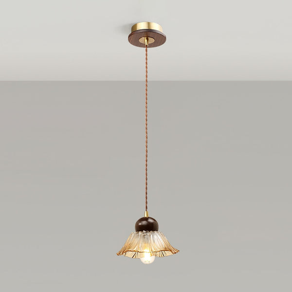 Ribbed Floral Pendant Light with Cognac Lotus Shade for Dining Room and Kitchen Island