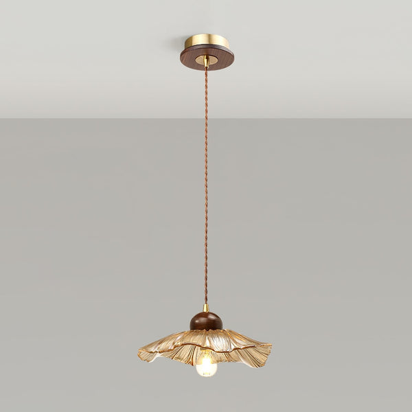 Ribbed Floral Pendant Light with Cognac Lotus Shade for Dining Room and Kitchen Island