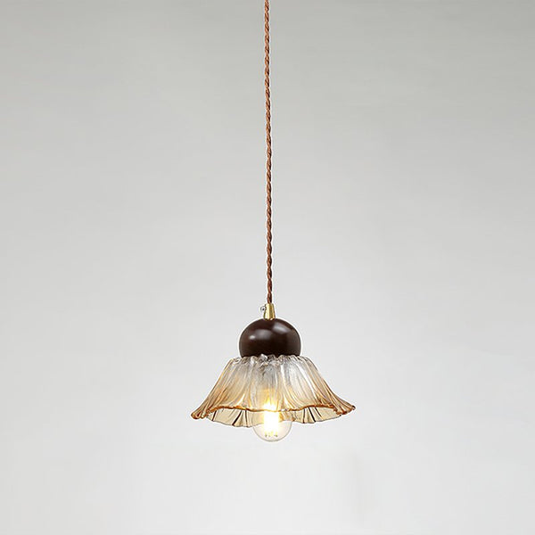 Ribbed Floral Pendant Light with Cognac Lotus Shade for Dining Room and Kitchen Island