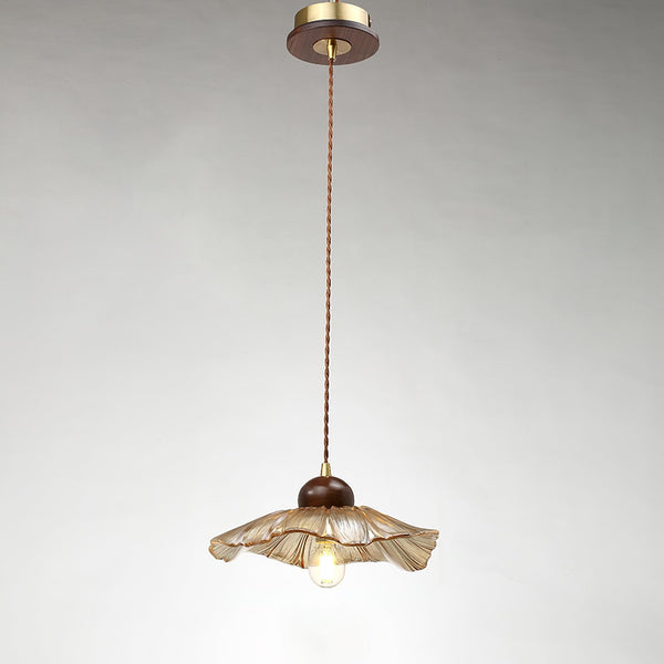 Ribbed Floral Pendant Light with Cognac Lotus Shade for Dining Room and Kitchen Island