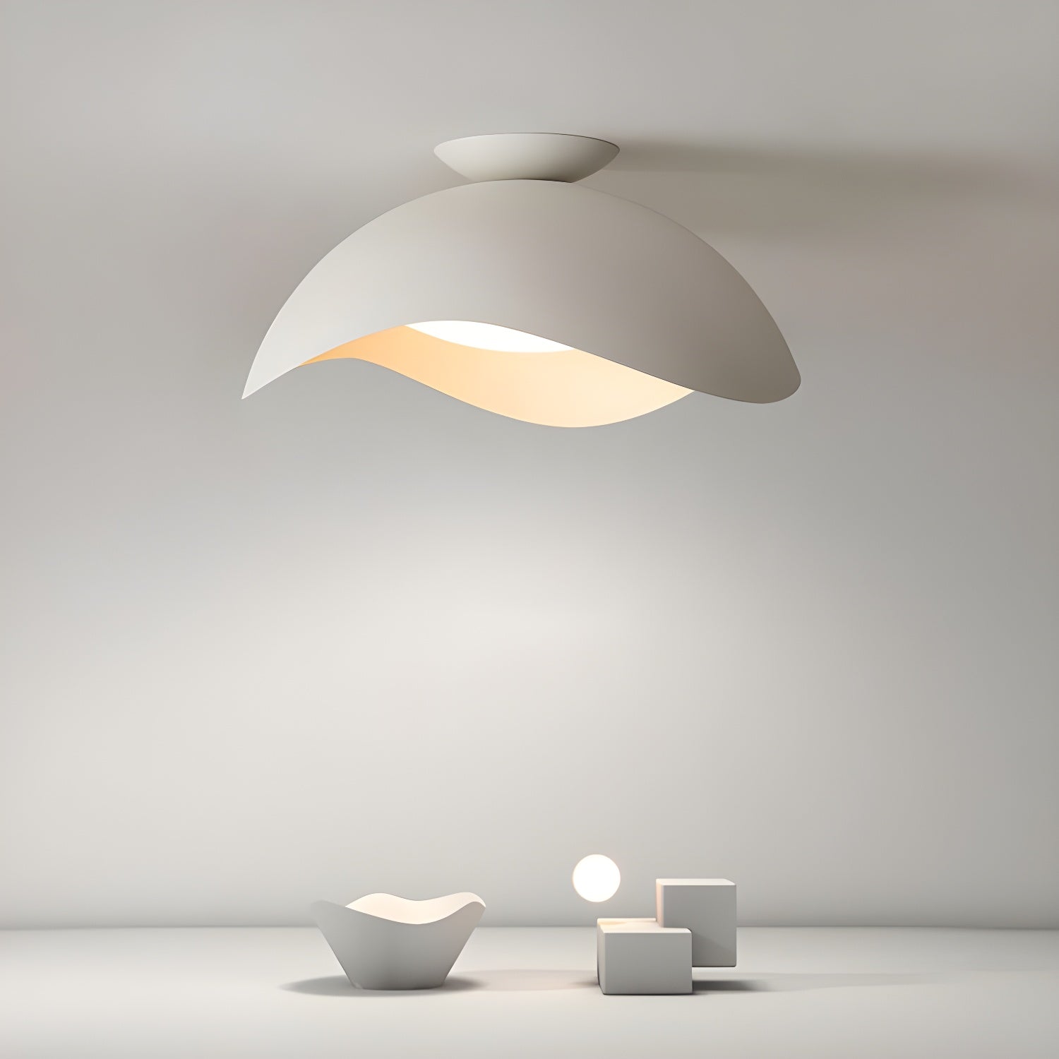 Serene Wave Ceiling Light in a soft white finish with sculptural curved design
