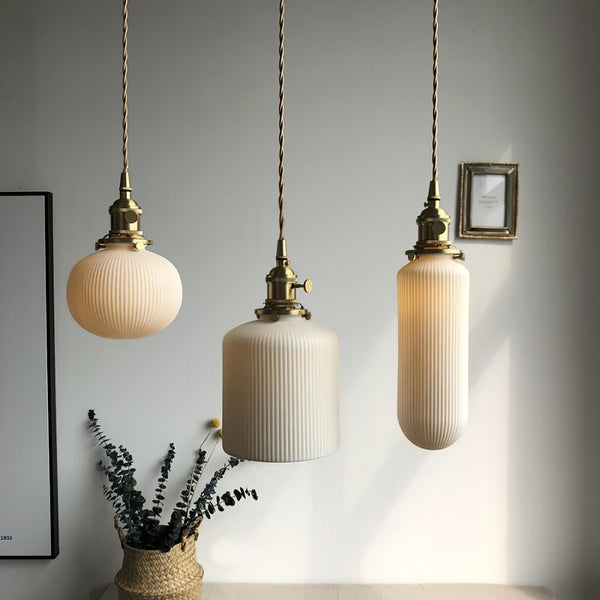 Art Deco Porcelain Pendant Light with Brass Fittings for Kitchen Island and Dining Room