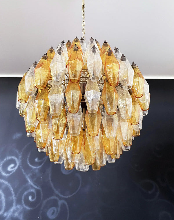 Spherical Murano Poliedri Amber Transparent Glass Chandelier