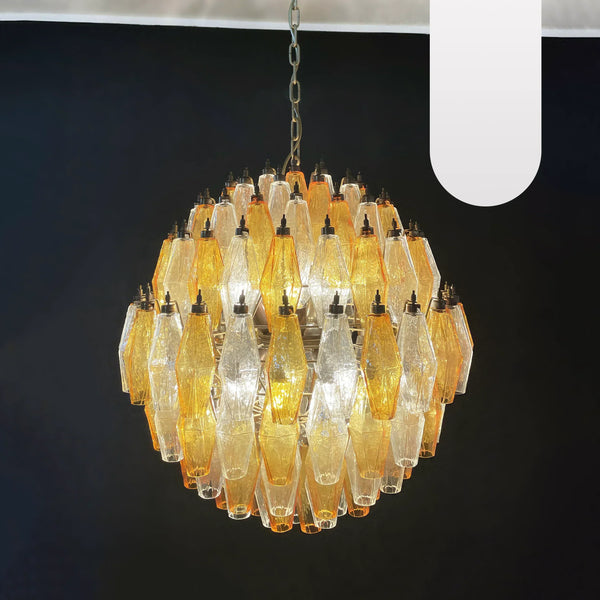 Spherical Murano Poliedri Amber Transparent Glass Chandelier