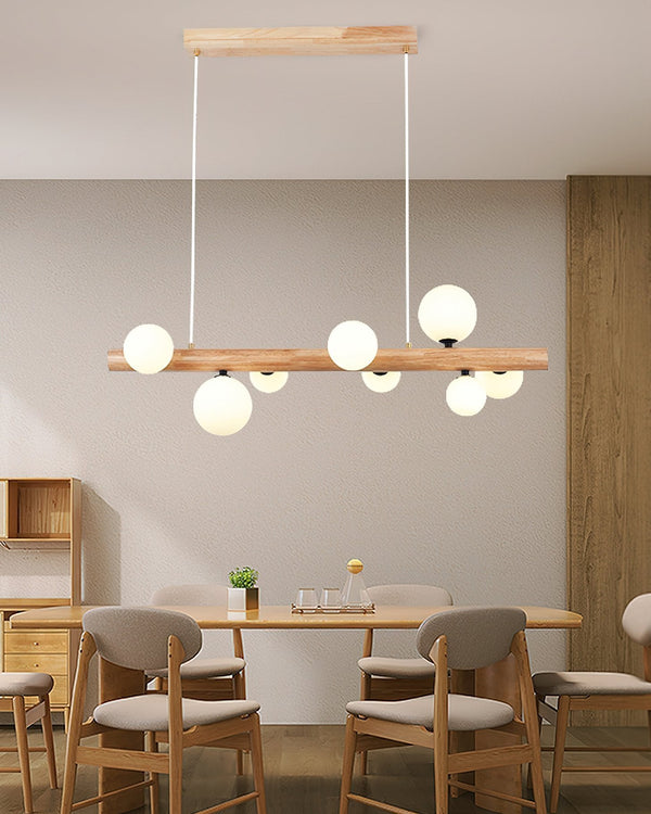 Spiral Glass Ball Chandelier with Wood Frame for Dining Room and Foyer