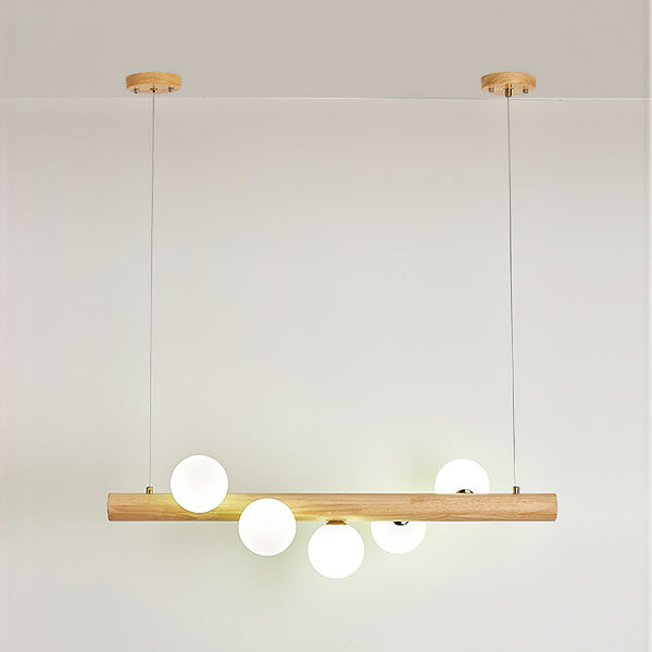 Spiral Glass Ball Chandelier with Wood Frame for Dining Room and Foyer