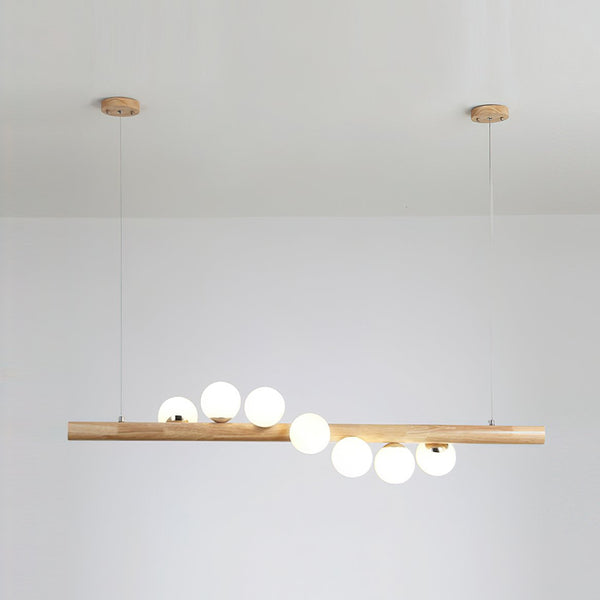 Spiral Glass Ball Chandelier with Wood Frame for Dining Room and Foyer