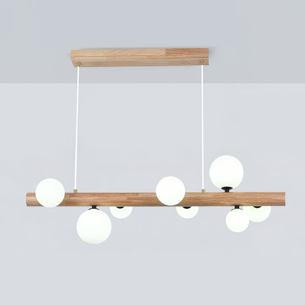 Spiral Glass Ball Chandelier with Wood Frame for Dining Room and Foyer
