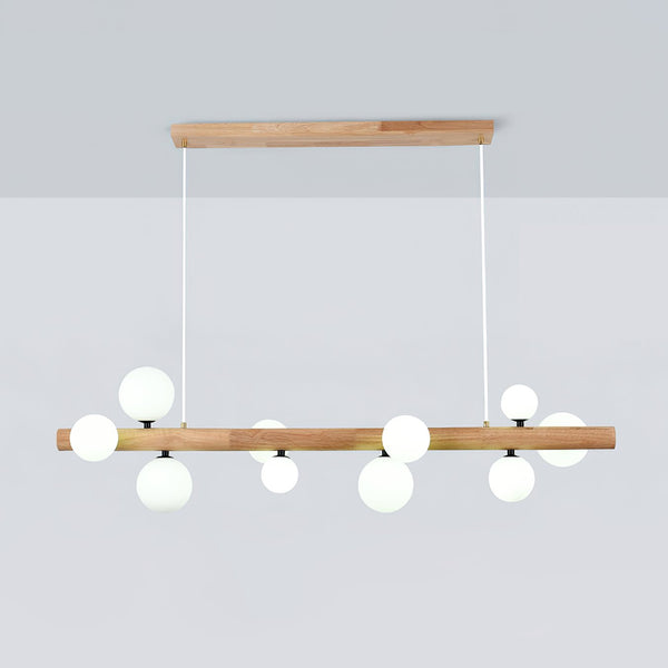 Spiral Glass Ball Chandelier with Wood Frame for Dining Room and Foyer