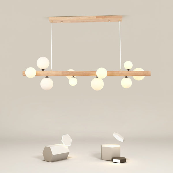 Spiral Glass Ball Chandelier with Wood Frame for Dining Room and Foyer