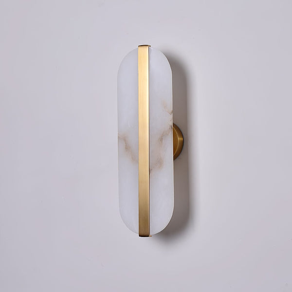 Alabaster Oval Wall Sconce with Brass Band, ADA Vertical or Horizontal Light for Bedroom and Hallway