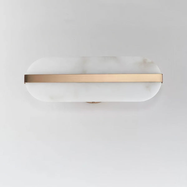 Alabaster Oval Wall Sconce with Brass Band, ADA Vertical or Horizontal Light for Bedroom and Hallway