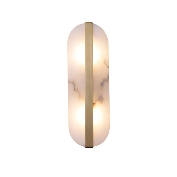 Alabaster Oval Wall Sconce with Brass Band, ADA Vertical or Horizontal Light for Bedroom and Hallway