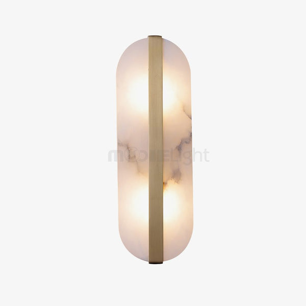 Alabaster Oval Wall Sconce with Brass Band, ADA Vertical or Horizontal Light for Bedroom and Hallway