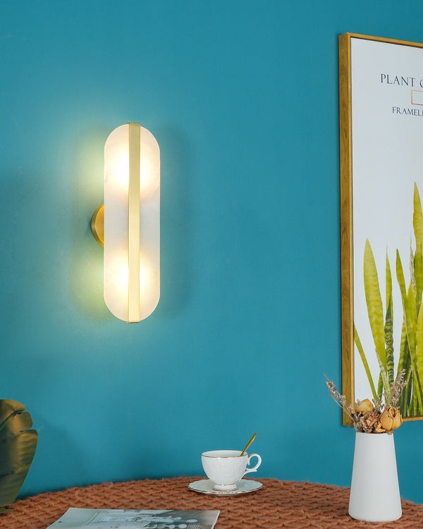 Alabaster Oval Wall Sconce with Brass Band, ADA Vertical or Horizontal Light for Bedroom and Hallway