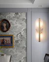 Alabaster Oval Wall Sconce with Brass Band, ADA Vertical or Horizontal Light for Bedroom and Hallway