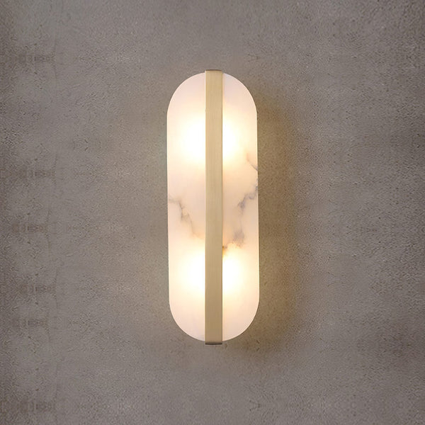Alabaster Oval Wall Sconce with Brass Band, ADA Vertical or Horizontal Light for Bedroom and Hallway
