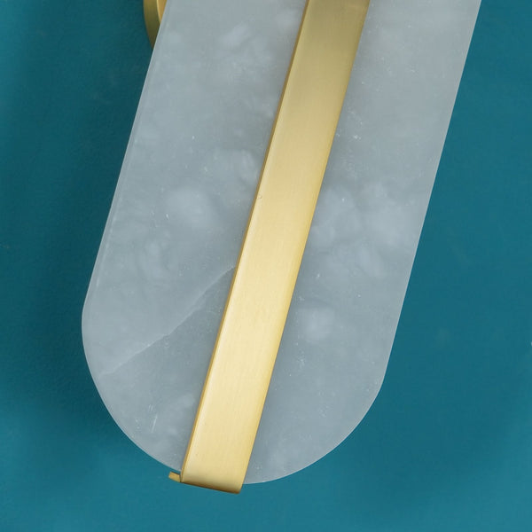 Alabaster Oval Wall Sconce with Brass Band, ADA Vertical or Horizontal Light for Bedroom and Hallway