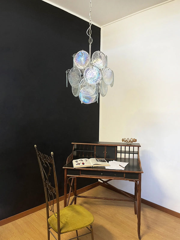 Vintage Murano Iridescent Glass Disks Chandelier
