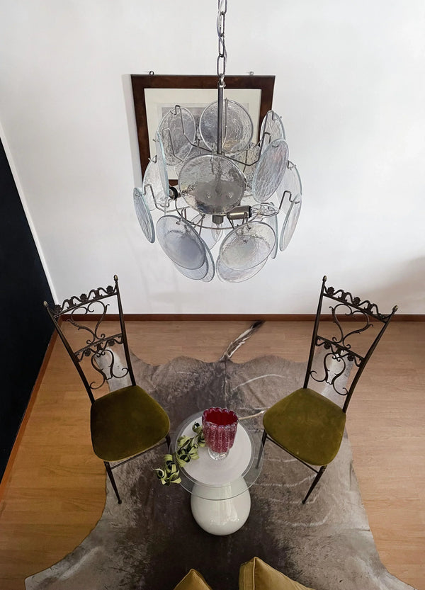 Vintage Murano Iridescent Glass Disks Chandelier