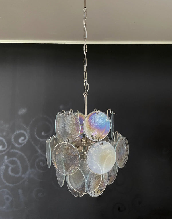 Vintage Murano Iridescent Glass Disks Chandelier