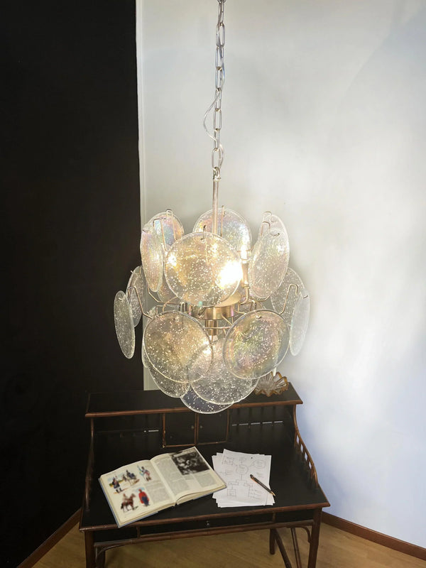 Vintage Murano Iridescent Glass Disks Chandelier