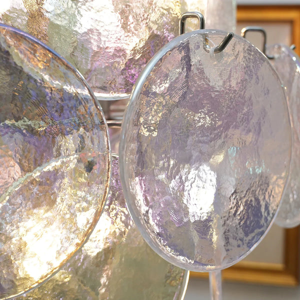 Vintage Murano Iridescent Glass Disks Chandelier