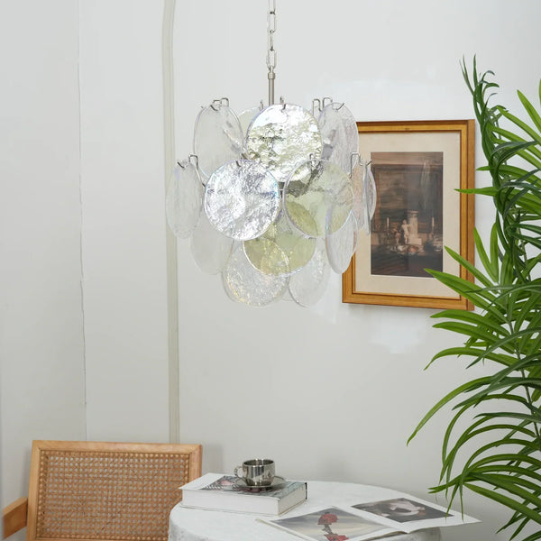 Vintage Murano Iridescent Glass Disks Chandelier