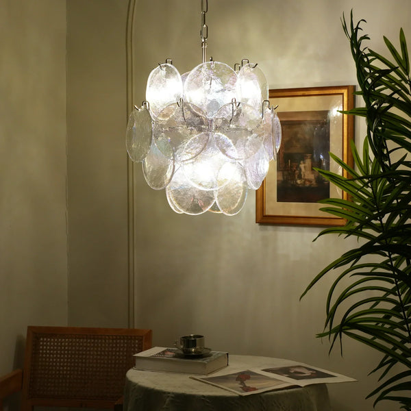 Vintage Murano Iridescent Glass Disks Chandelier