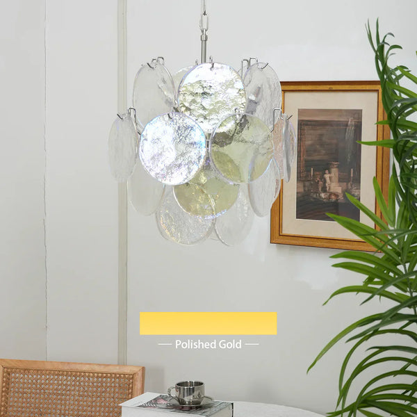 Vintage Murano Iridescent Glass Disks Chandelier