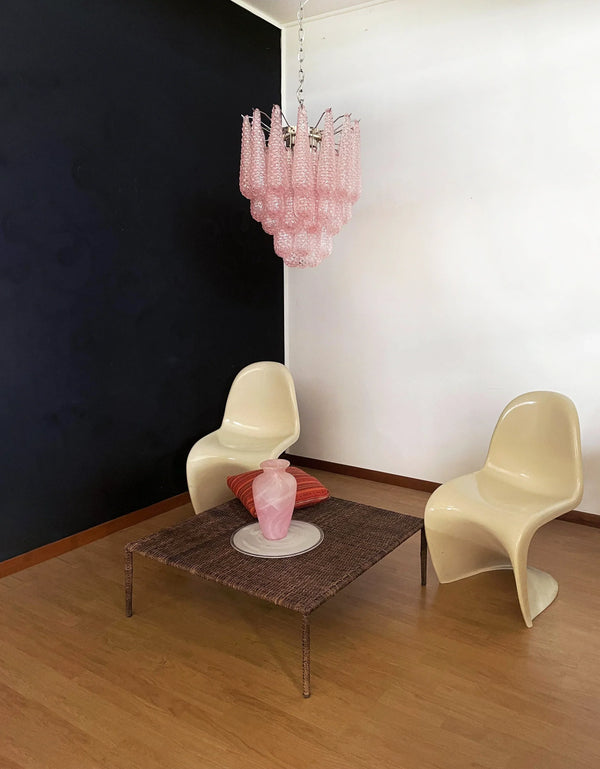 Vintage Murano Pink Glass Petals Chandelier 1