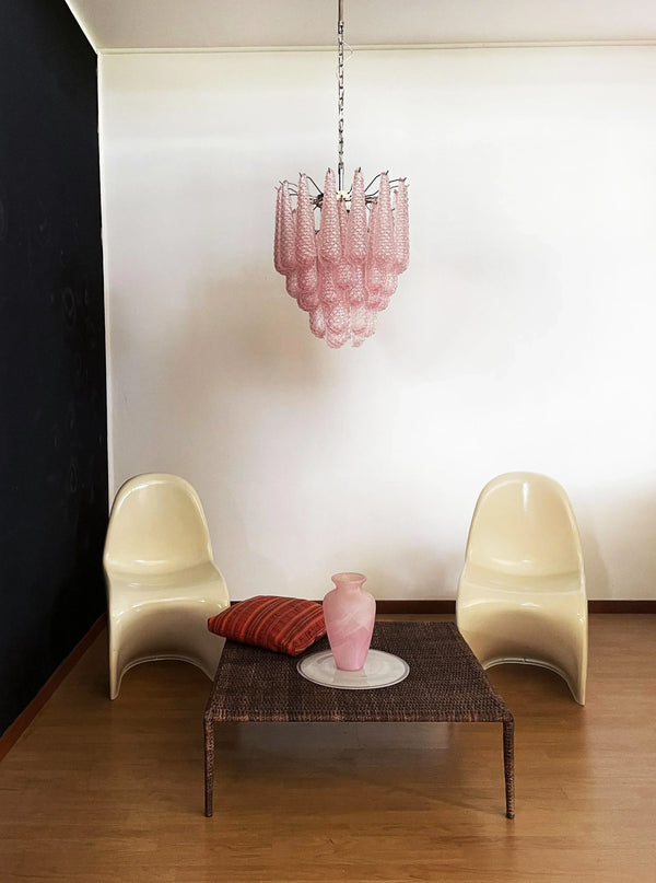 Vintage Murano Pink Glass Petals Chandelier 1
