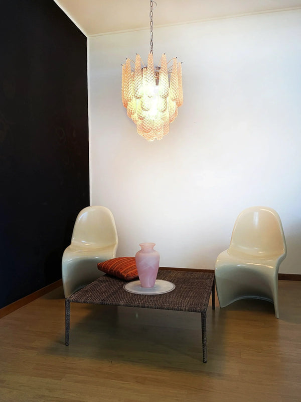 Vintage Murano Pink Glass Petals Chandelier 1