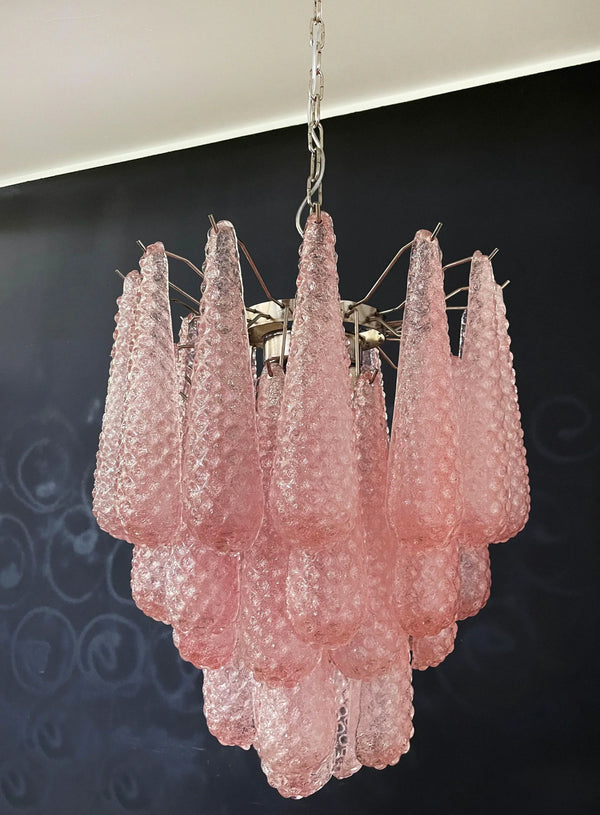 Vintage Murano Pink Glass Petals Chandelier 1