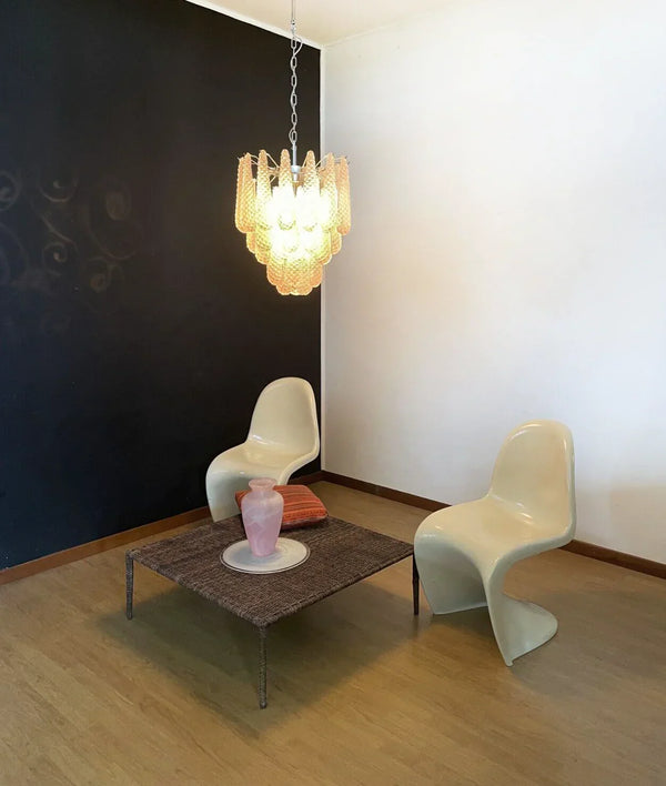 Vintage Murano Pink Glass Petals Chandelier 1