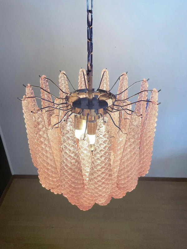 Vintage Murano Pink Glass Petals Chandelier 1