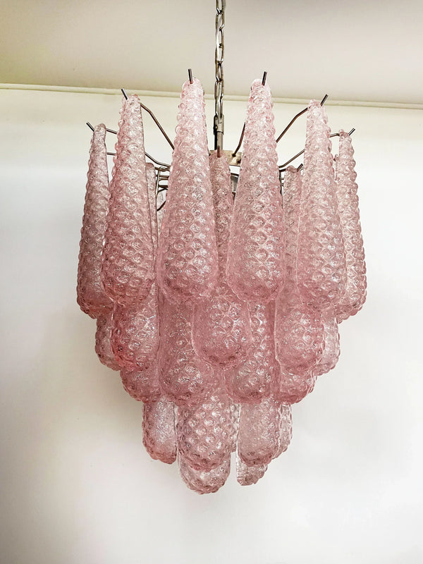 Vintage Murano Pink Glass Petals Chandelier 1