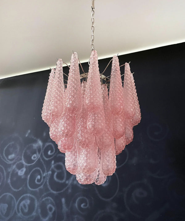 Vintage Murano Pink Glass Petals Chandelier 1