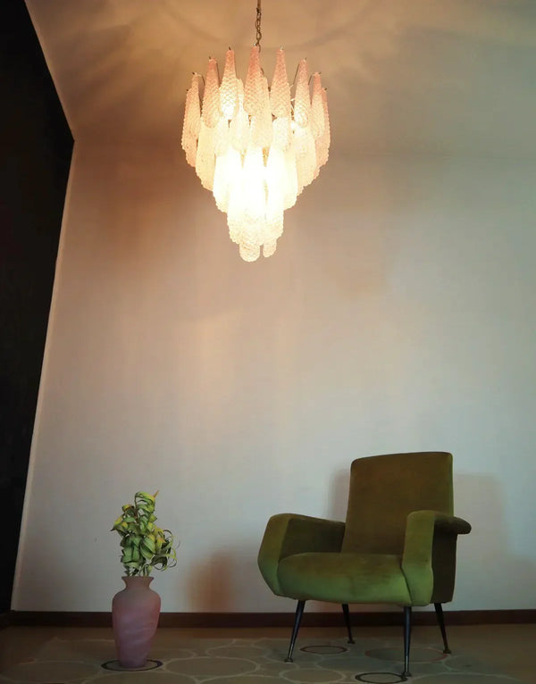Vintage Murano Pink Petals Drop Glass Chandelier